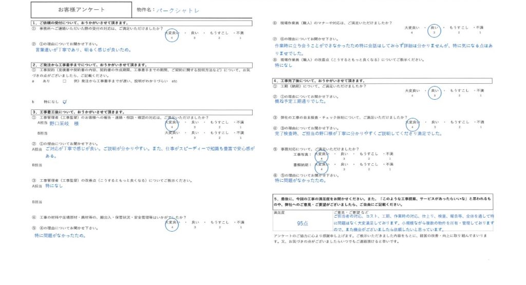 今回の満足度：95%